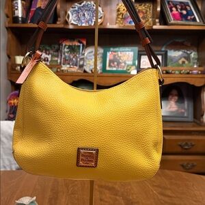 Dooney & Bourke Yellow Pebbled Leather Hobo with Brown Trim